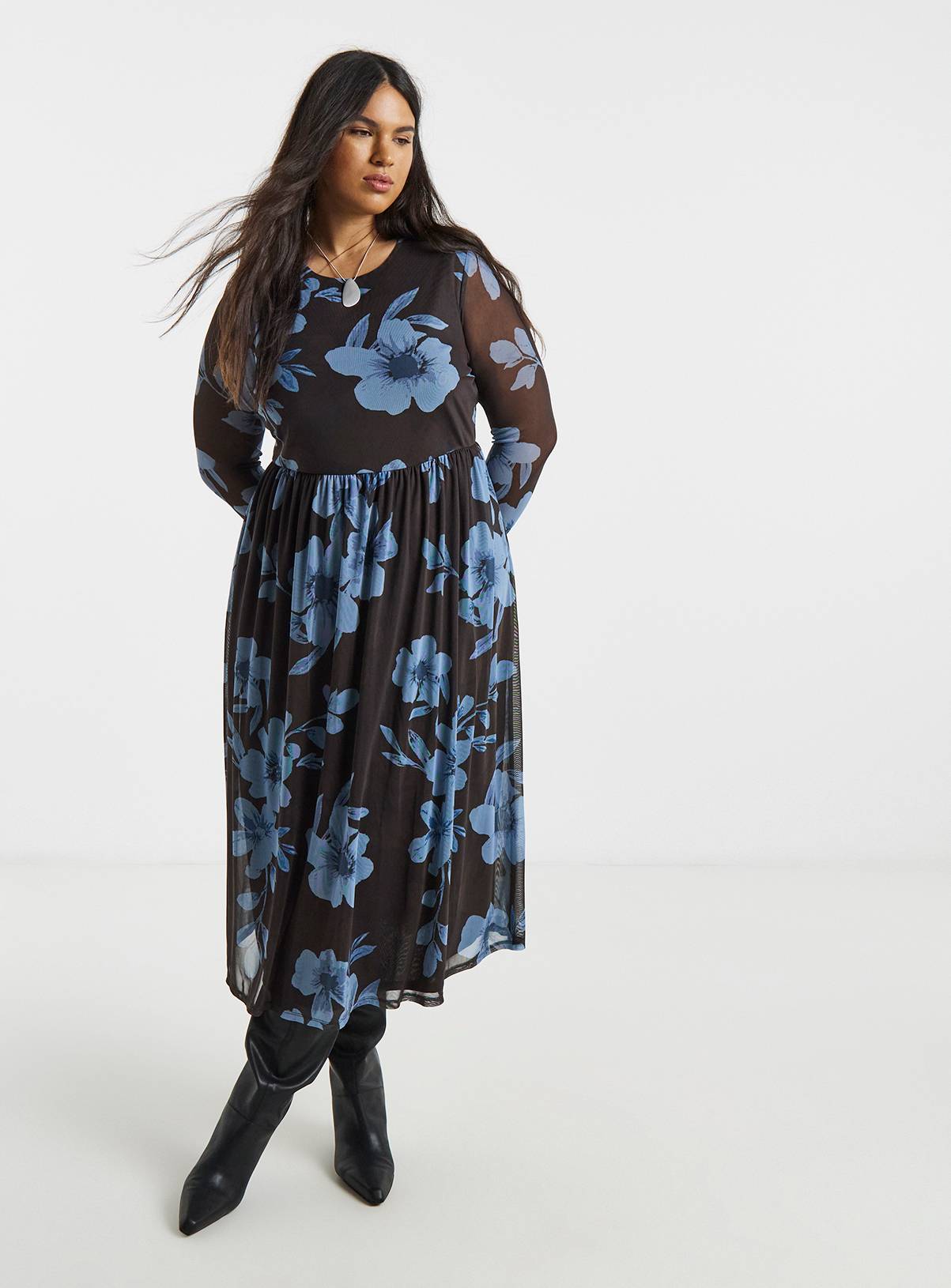 SIMPLY BE Dry Handle Mesh Floral Midi Dress 10 - Image 1
